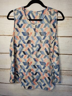 Cato Geometric Top in Blue and Peach